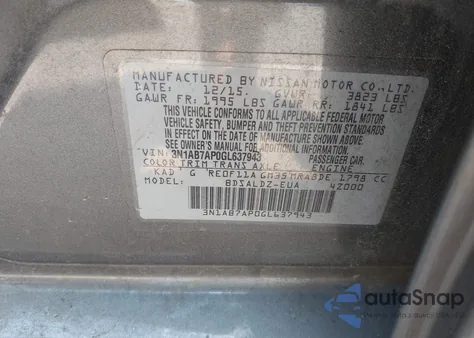 2016 Nissan Sentra Sv from USA, damaged, VIN 3N1AB7AP0GL637943